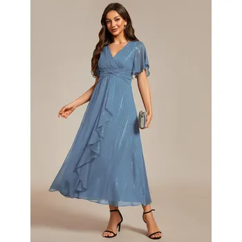 Dámské šaty Třpytivé svatební šaty s výstřihem do V a krátkými rukávy Barva: Mořská, Velikost: 3XL