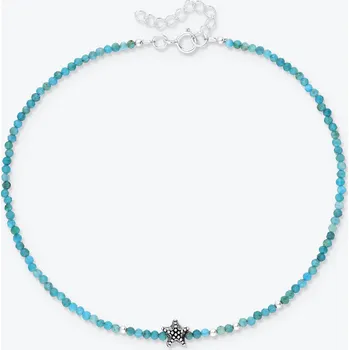 Řetízek Nákotník Hvězdice ze stříbra a modrého apatitu se stříbrnými korálky.