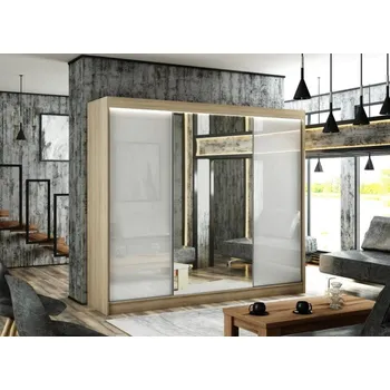 Šatní skříň Kvalitní Šatní Skříň Velis 250 cm Bílý mat Černá