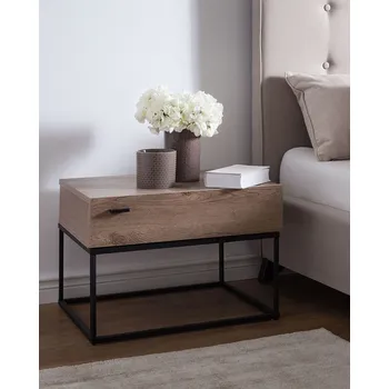 Noční stolek Noční stolek z dřevotřísky z tmavého dřeva kov 39 x 55 x 41 cm melaminový potah dřevovláknitá deska průmyslová elegantní 1 zásuvková ložnice Beliani