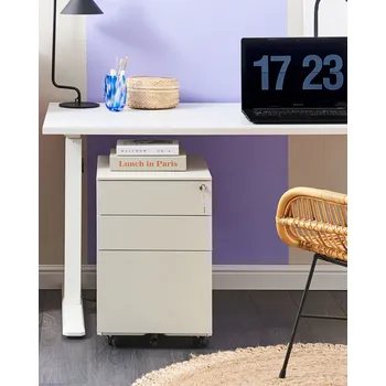 Kancelářská skříňka bílá kovová ocelová na kolečkách se 3 zásuvkami na uzamčení industriální design Beliani