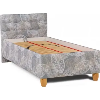 Postel Postel ALMA s lamelovým roštem, žlutá (vzor listy č.148 /nohy buk)