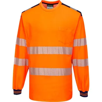 pracovní tričko PORTWEST Tričko PW3 Hi-Vis L/S T185, dlouhý rukáv POR-T185ONRL L Oranžová/navy