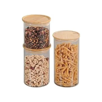 Dóza na potraviny Kesper, sada 3 dóz ze skla s bambusovým víkem