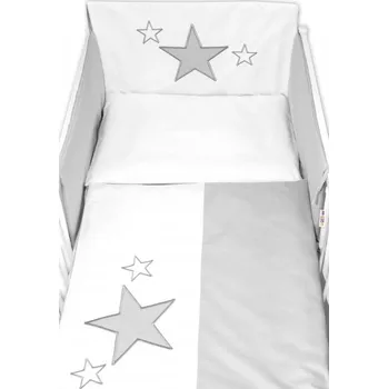 Příslušenství pro dětskou postel a kolébku 5-dílná sada do postýlky Baby Stars (3D + peřinky - šedá, Baby Nellys, Velikost povlečení 120x90