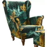 Křeslo ušák Royal I, zelená vzor listy (M-127/sonoma)