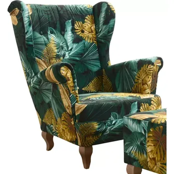 Křeslo Křeslo ušák Royal I, zelená vzor listy (M-127/sonoma)