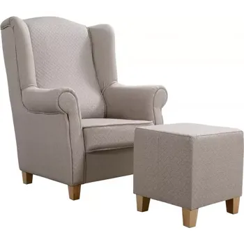 Obývací pokoj Křeslo ušák AS s taburetem, zlatá (Soleo Mil 20578/ořech)