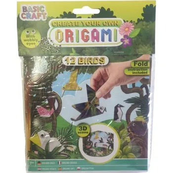 Výtvarná sada BASIC CRAFT Origami skládací sada, B 100050 ptáci, včetně nalepovacích očí a kulisy