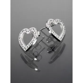 Náušnice Prosperk Pecičky z chirurgické oceli srdíčko s krystalky stříbrná S0215