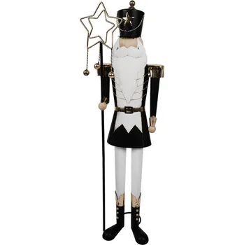 Černo-bílá kovová dekorace socha Louskáček s hvězdou - 30*23*103 cm