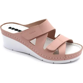 Dámská zdravotní obuv Leon 1004 Dámské kožené pantofle na klínku - Růžová Velikost: 40
