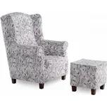 Křeslo ušák AS s taburetem - vzor levandule, vzor levandule (lawenda 3741/104, ořech)