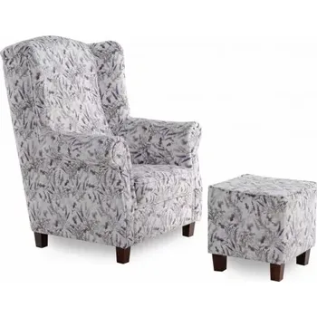 Křeslo Křeslo ušák AS s taburetem - vzor levandule, vzor levandule (lawenda 3741/104, ořech)