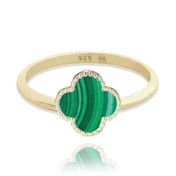 Prsten MINET Pozlacený stříbrný prsten čtyřlístek se zeleným malachitem vel. 56 Velikost prstenu: 56
