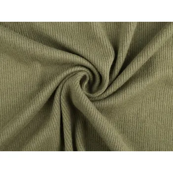 Úplet bavlněný žebrovaný / jemná svetrovina, barva 4 zelená khaki světlá