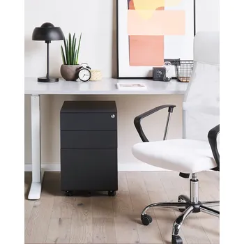 Obývací stěna Kartotéka černý kov na kolečkách se 3 uzamykatelnými zásuvkami Multifunkční obývací pokoj kancelář studovna ložnice Beliani