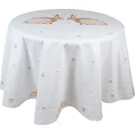Bílý kulatý bavlněný ubrus na stůl se srdíčky a králíčky Bunnies in Love – 170 cm