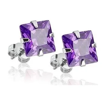 Náušnice Prosperk Náušnice pecky ocelové hranaté krystaly fialové S5261