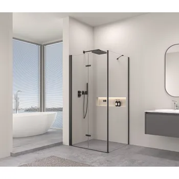 Erga Berlin, sprchový kout se skládacími dveřmi 70(dveře) x 120(stěna) x 195 cm, 6mm čiré sklo, černý profil, ERG-V02-BERLIN-D070G120-CL-BK