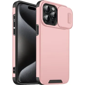 Pouzdro na mobilní telefon Matný kryt s posuvnou krytkou kamery pro iPhone 15 Pro - růžový
