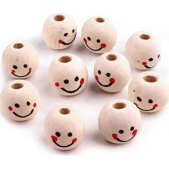 Dětské navlékací korálky Dřevěné korálky s obličejem Ø18 mm přírodní 10ks