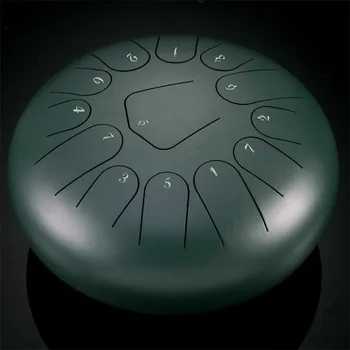 Bicí nástroj Hütermann Tongue drum - 12' (30cm), 13 tónů, C-dur - Zelený, slitina titanu a oceli, s příslušenstvím