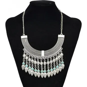Náhrdelník Vintage Boho náhrdelník mohutný kov s tyrkysovými s tyrkysovými kameny