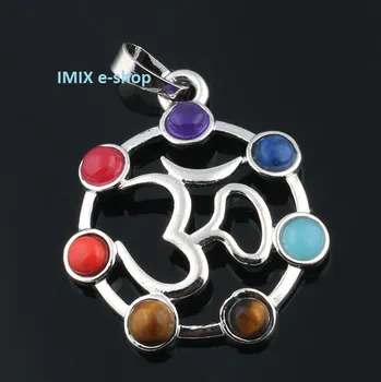 Přívěsek Čakrový přívěšek ÓM symbol s broušenými kameny