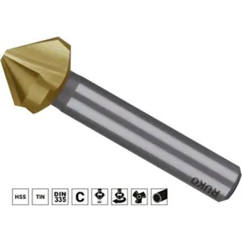 Vrták Ruko 102173T - Záhlubník kuželový pr. 37,0 mm tříbřitý 90°, délka 90 mm, válcová stopka pr. 12 mm, HSS-TiAlN