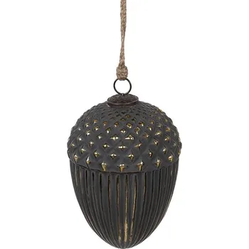 Vánoční ozdoba Černozlatá skleněná vánoční ozdoba ve tvaru žaludu L - Ø 15*21 cm