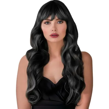 Paruka Dámská paruka - dlouhá vlnitá s ofinou, černá