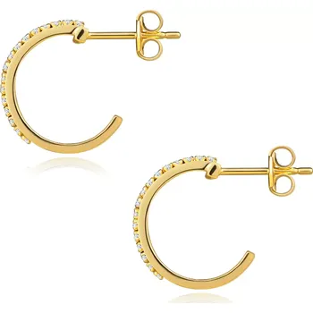 Náušnice Náušnice ze žlutého 14K zlata - otevřený kruh s čirými zirkony, 13 mm