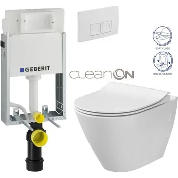 Klozet GEBERIT KOMBIFIXBasic vč. bílého tlačítka DELTA 50 + WC CERSANIT CLEANON CITY 110.100.00.1 50BI CI1