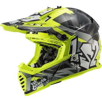 Helma na motorku LS2 Motokrosová helmaLS2 MX437 FAST EVO CRUSHER BLACK H-V YELLOW Velikost.: XXS