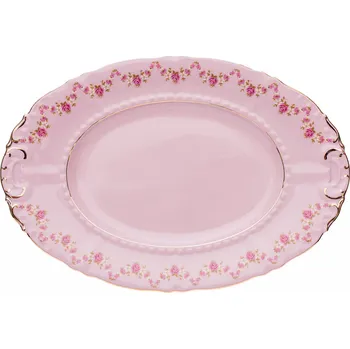 Mísa oválná 32, růžový porcelán, růžičky, zlatá linka, Leander