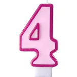 Partydeco - Růžová svíčka na narozeninový dort číslo 4 -