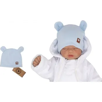 Kojenecká čepice Dvouvrstvá bavlněná čepička - LOVE TEDDY modrá - vel.56-62
