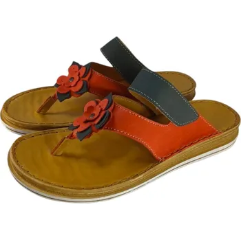 Dámské žabky 4384/K - kožené zdravotní žabky s možností nožních podpor a vlastní barvy barvy; s květinkou 37