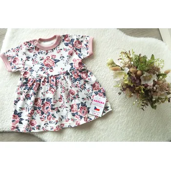 Dívčí šaty AMÁLKA Bavlněné šaty s krátkým rukávem, pudrové květy Velikost: 68-74