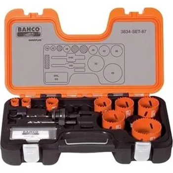 Vrták Bahco 3834-SET-87 - Sada děrovacích bi-metalových pil, korunek SANDFLEX® pr. 19, 22, 29, 38, 43, 48, 52, 65 mm