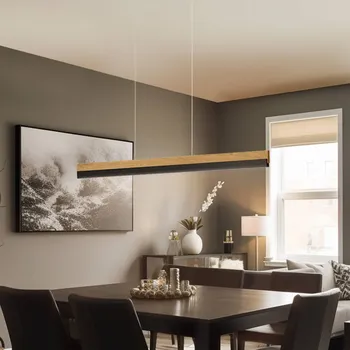 Závěsná lampa Quitani LED Keijo, černá/dub, 103 cm - Stropní držák - délka 39,5 cm, šířka 5,5 cm, výška 4,5 cm přírodní dub, matná černá LED 21 W celkem - Doprava zdarma