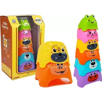 Dřevěná hračka Barevná piramida zvířátka pro miminka