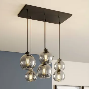 TK Lighting Závěsné svítidlo Cubus, kouřově šedá, sklo, délka 74 cm, 6 světelných zdrojů - Ø - malá koule 15 cm, velká koule 18 cm; délka stříšky 60 cm kouřově šedá průhledná, černá 6 x 15 W LED - Doprava zdarma