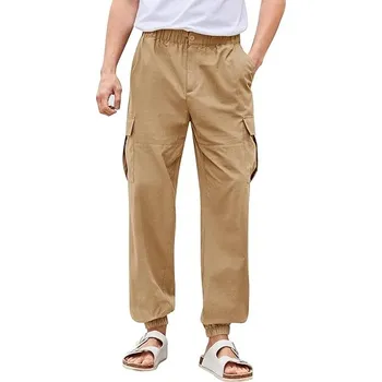 Dámské legíny Pánské bavlněné kalhoty světle hnědá M