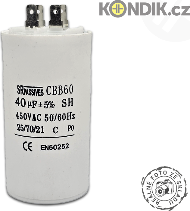 Motorový rozběhový kondenzátor 40uF 450V CBB60A SR Passives