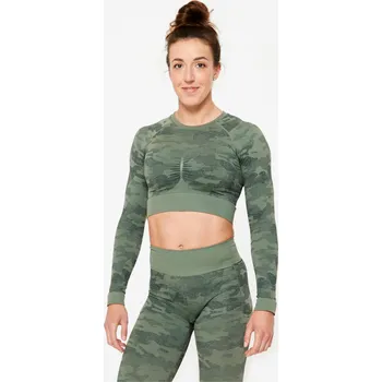 DOMYOS Dámské tričko crop top s dlouhým rukávem XL ZELENÁ