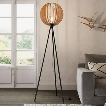 Lampička Stojací lampa Envostar Clay, kov/březová překližka - Stínidlo na lampu – výška 38 cm, Ø 40 cm černá, světlé dřevo 1 x 15 W LED - Doprava zdarma