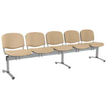 CL - 25, čalouněná lavice do čekárny, 5-sedák, látka SUE - S 1219 krémová, kostra stříbrná