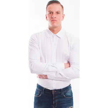 Pánská košile Klasická bílá mírně lesklá košile ve střihu SLIM FIT VS-PK-1714, VELIKOST 3XL , STŘIH KOŠILE SLIM FIT